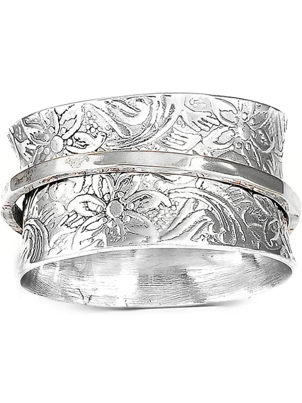 Sterling Silver Floral Textured Spinner Ring - 925 Silver size 6.5/7